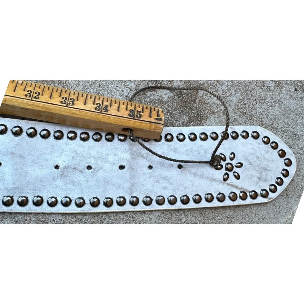 Vintage White Studded Wide Waist Belt Large Buckle Distressed M/L